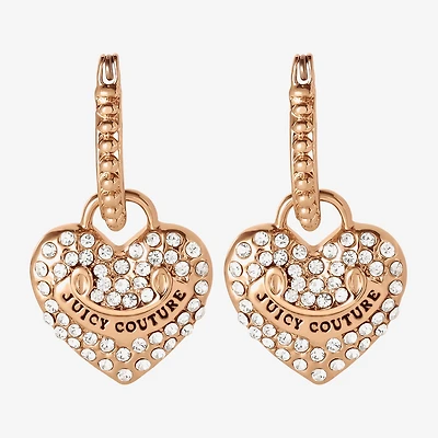 Juicy By Juicy Couture Gold Tone Charm Pave Womens Crystal 34.1mm Heart Hoop Earrings
