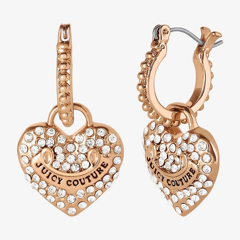 Juicy By Juicy Couture Gold Tone Charm Pave Womens Crystal 34.1mm Heart Hoop Earrings
