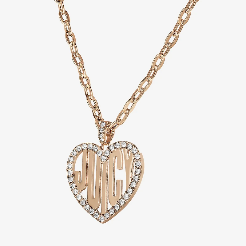 Juicy By Juicy Couture Gold Tone Womens Crystal Alloy Heart 20 Inch Pendant Necklace