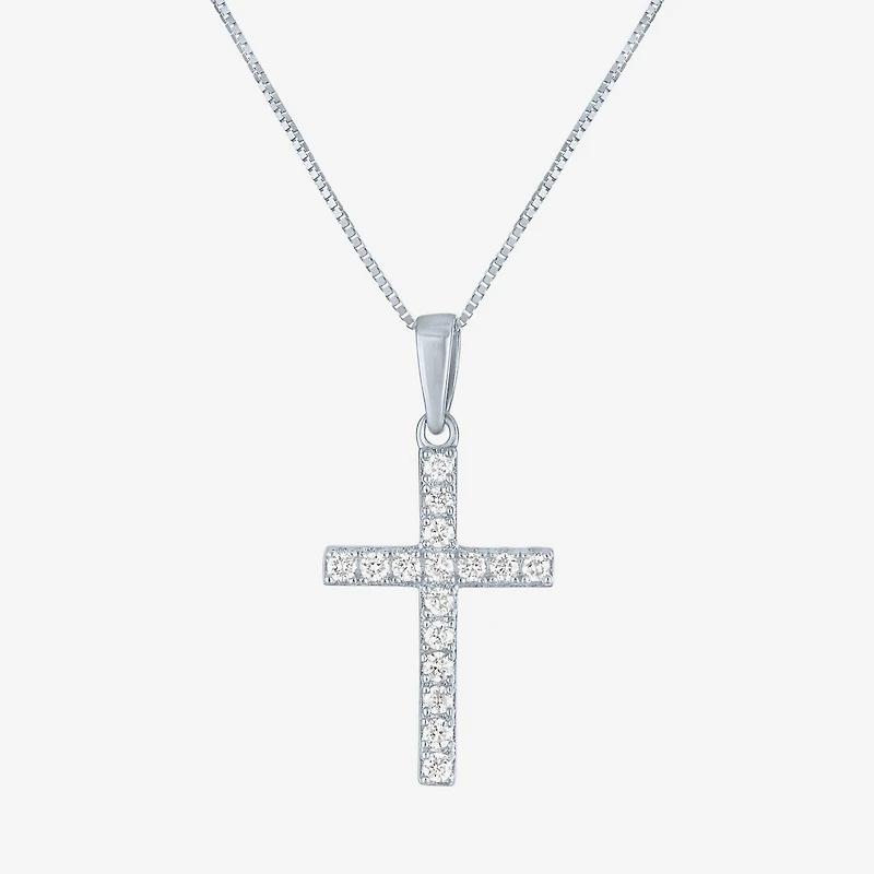 (H-I / I1) Womens 1/6 CT. T.W. Lab Grown White Diamond 10K Gold Cross 18 Inch Pendant Necklace