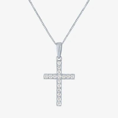 (H-I / I1) Womens 1/6 CT. T.W. Lab Grown White Diamond 10K Gold Cross 18 Inch Pendant Necklace