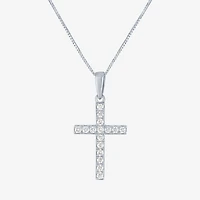 (H-I / I1) Womens 1/6 CT. T.W. Lab Grown White Diamond 10K Gold Cross 18 Inch Pendant Necklace