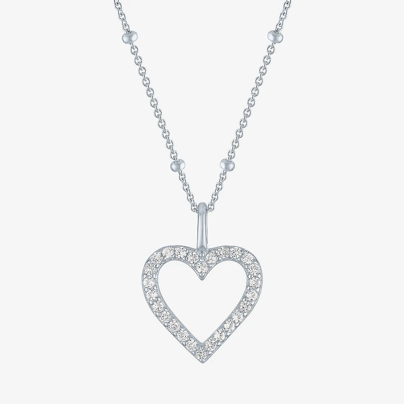 Yes, Please! Womens Lab Created White Sapphire Sterling Silver Heart Pendant