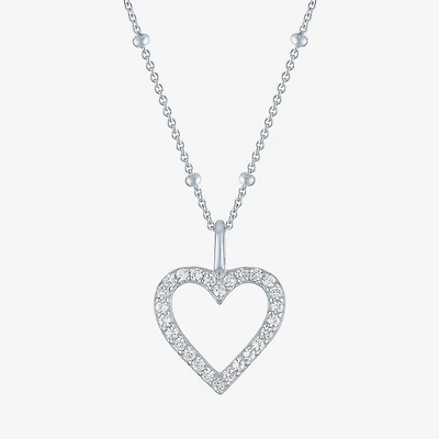 Yes, Please! Womens Lab Created White Sapphire Sterling Silver Heart Pendant