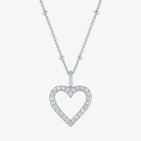 Yes, Please! Womens Lab Created White Sapphire Sterling Silver Heart Pendant