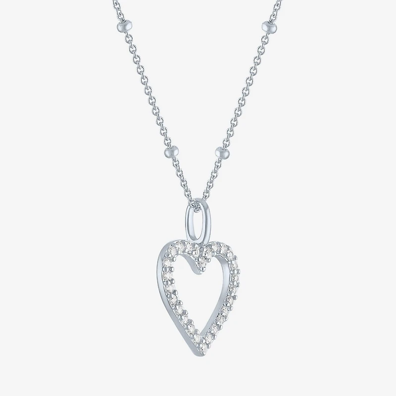 Yes, Please! Womens Lab Created White Sapphire Sterling Silver Heart Pendant