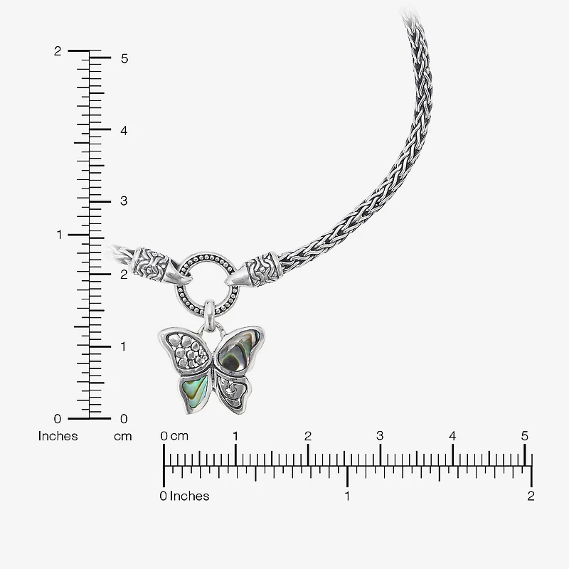 Bali Inspired Womens Genuine Multi Color Abalone Sterling Silver Butterfly Charm Bracelet