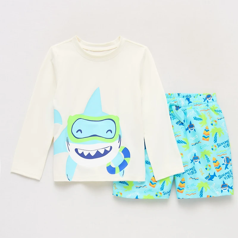 Okie Dokie Toddler & Little Boys Floral 2-pc. Rash Guard Set