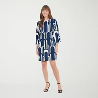 Clover And Sloane Womens V Neck 3/4 Sleeve Geometric Shift Dress