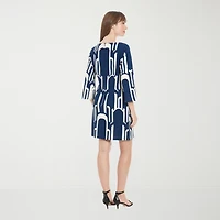 Clover And Sloane Womens V Neck 3/4 Sleeve Geometric Shift Dress