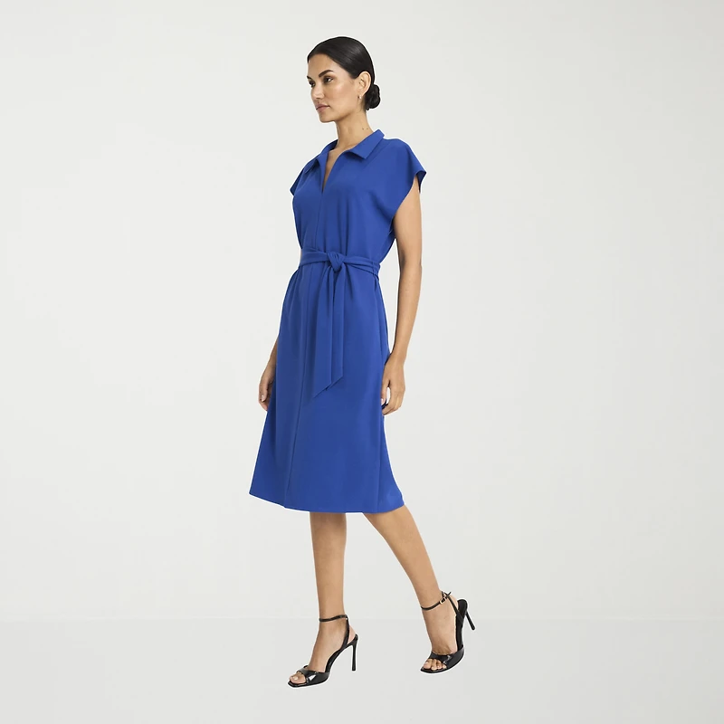 Clover And Sloane Womens Midi V Neck Sleeveless Cap Fit + Flare Dress