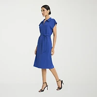Clover And Sloane Womens Midi V Neck Sleeveless Cap Fit + Flare Dress