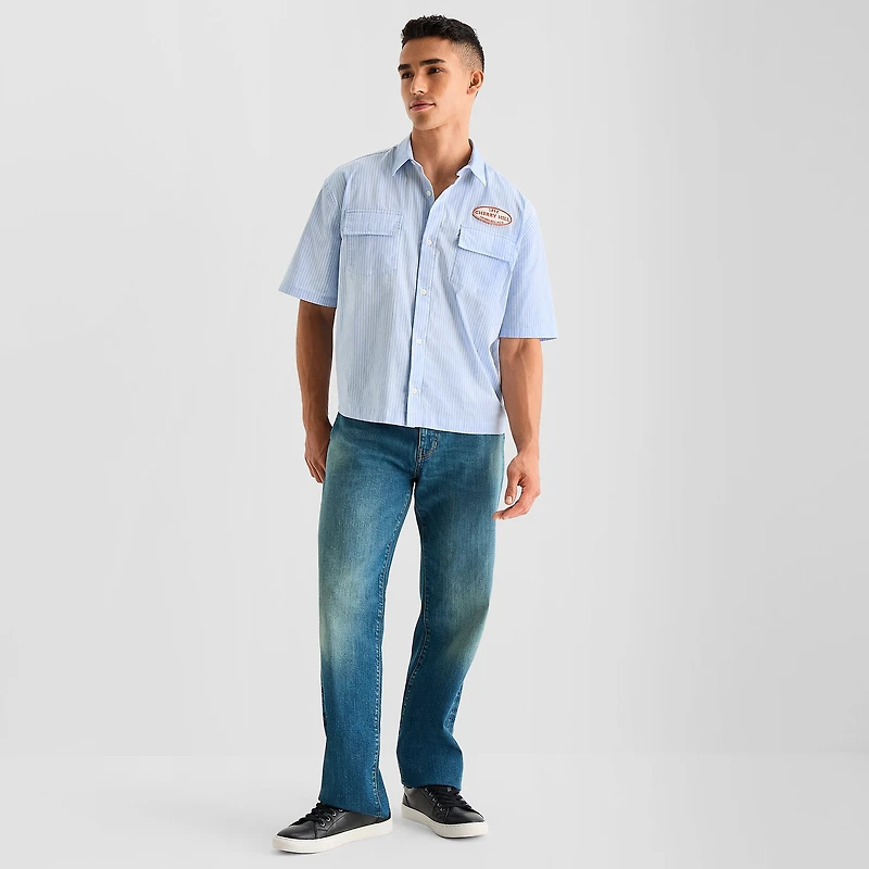 Arizona Mens Short Sleeve Boxy Fit Button-Down Shirt
