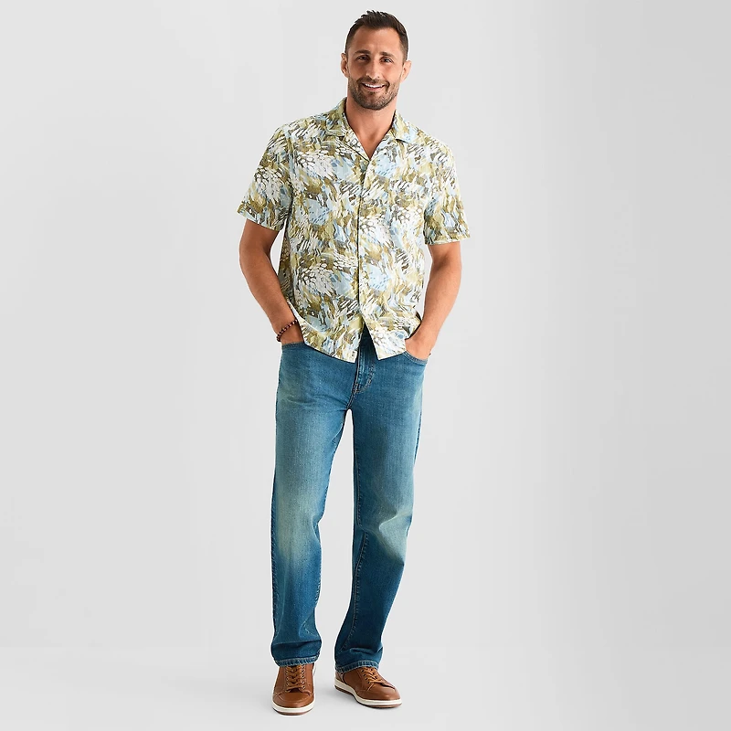 mutual weave Mens Short Sleeve Camp Shirt