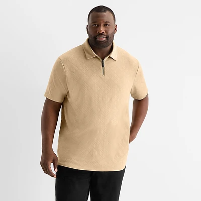 Shaquille O'Neal XLG™ Quarter Zip Big and Tall Mens Classic Fit Short Sleeve Polo Shirt