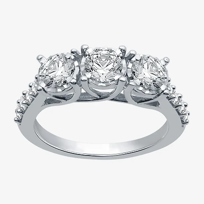Love Lives Forever (G / Si1-Si2) Womens 1 1/2 CT. T.W. Lab Grown White Diamond 10K Gold Round 3-Stone Engagement Ring