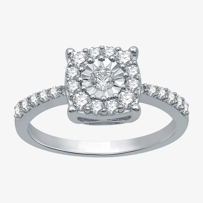 Womens 1/2 CT. T.W. Natural White Diamond Sterling Silver Halo Cocktail Ring