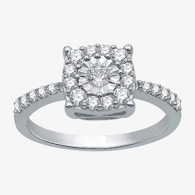 Womens 1/2 CT. T.W. Natural White Diamond Sterling Silver Halo Cocktail Ring