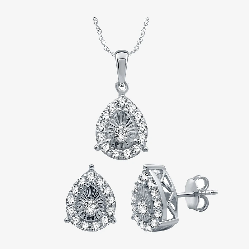 Womens 1 CT. T.W. Natural White Diamond Sterling Silver Pear 2-pc. Jewelry Set