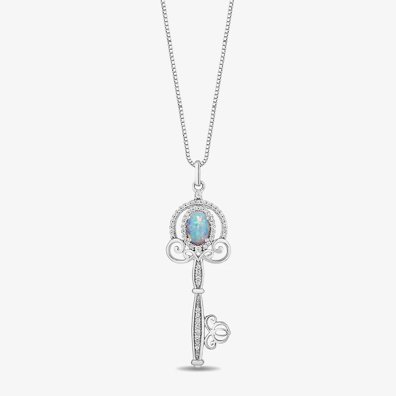 Enchanted Disney Fine Jewelry Womens 1/6 CT. T.W. Lab Created White Opal Sterling Silver Keys 18 Inch Pendant Necklace