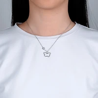 DiamonArt® Womens 1/10 CT. T.W. White Cubic Zirconia Sterling Silver Butterfly Pendant Necklace