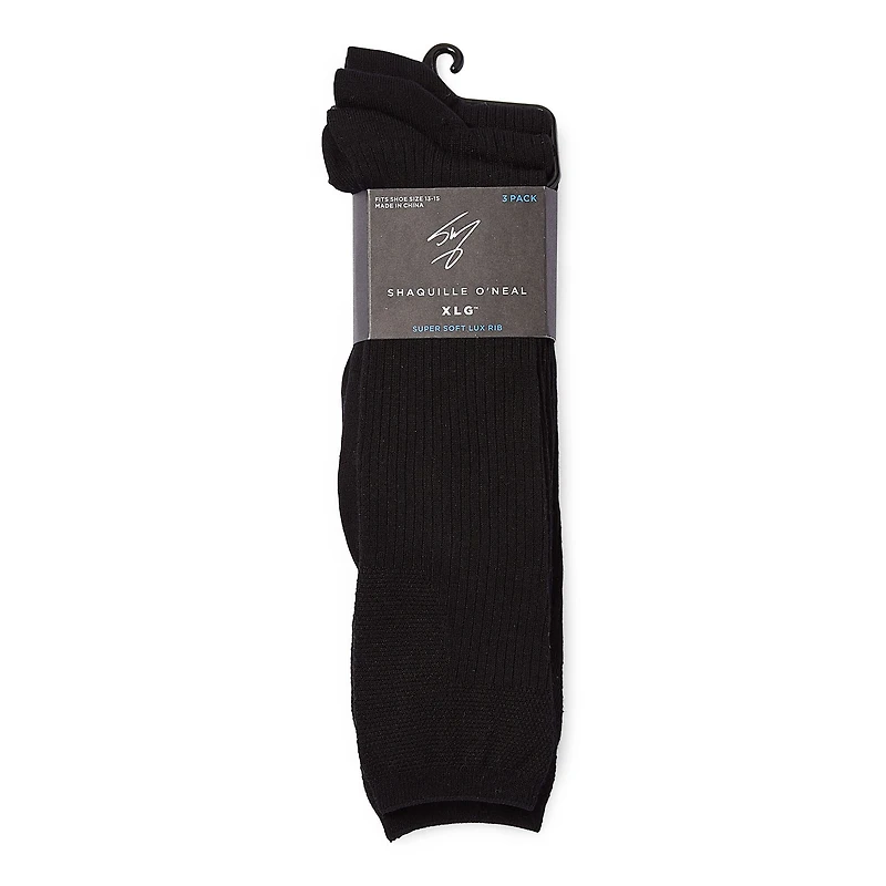 Shaquille O'Neal XLG™ Lux Rib Mens 3 Pair Big and Tall Crew Socks
