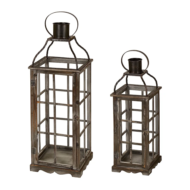 Glitzhome Oversized Wood & Metal 2-pc. Decorative Lantern