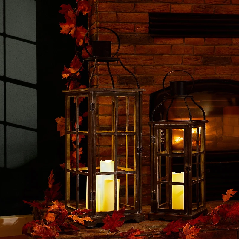 Glitzhome Oversized Wood & Metal 2-pc. Decorative Lantern