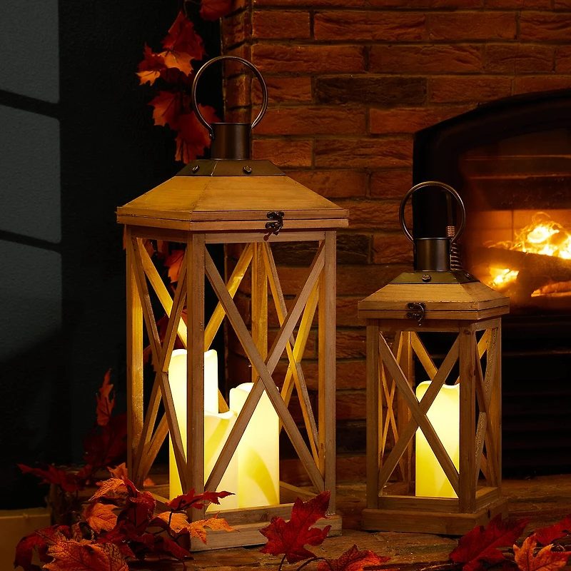 Glitzhome Modern Farmhouse Wooden 2-pc. Decorative Lantern