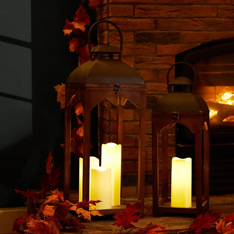 Glitzhome Farmhouse Modern Wood Metal 2-pc. Decorative Lantern