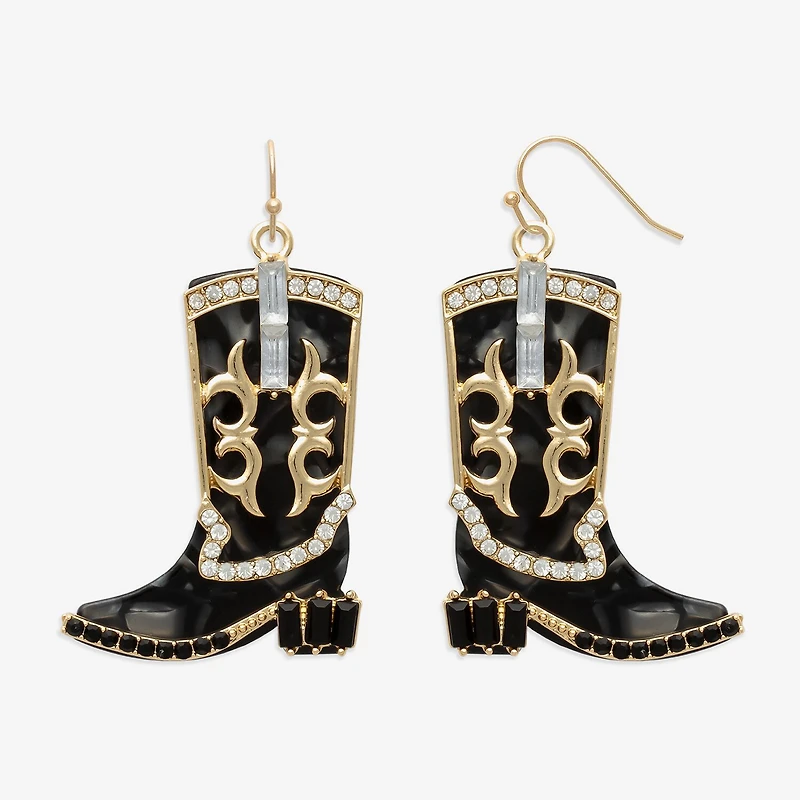 Bijoux Bar Gold Tone Boot Womens Glass Drop Earrings