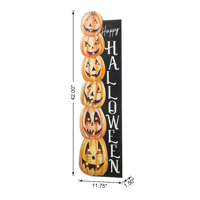Glitzhome "42""H Lighted Wooden Porch Sign" Halloween Porch Sign