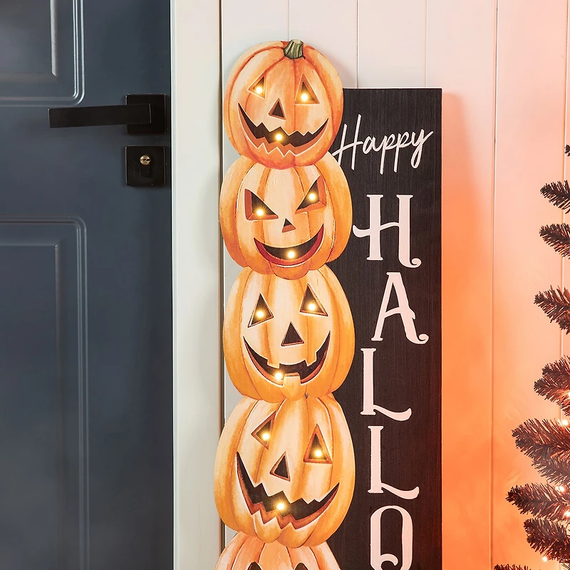 Glitzhome "42""H Lighted Wooden Porch Sign" Halloween Porch Sign