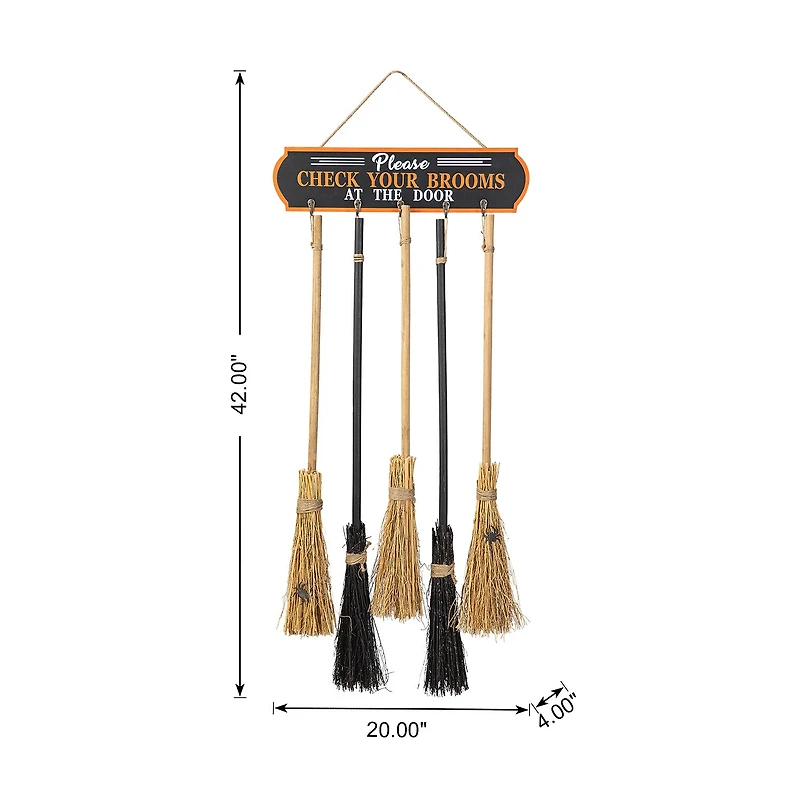 Glitzhome "42"" Wooden Brooms Parking Decor" Halloween Porch Sign