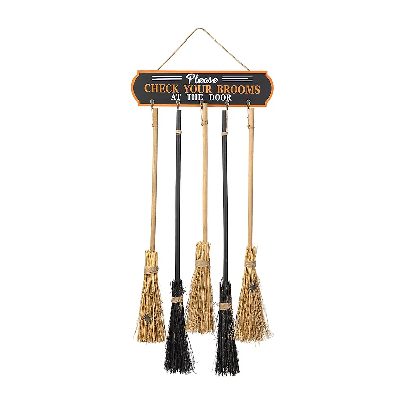 Glitzhome "42"" Wooden Brooms Parking Decor" Halloween Porch Sign