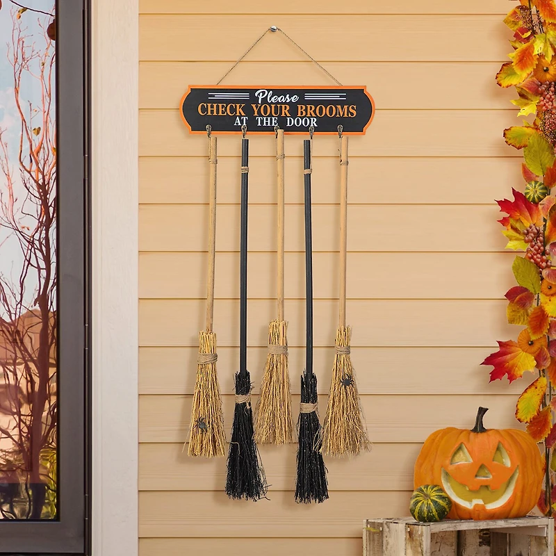 Glitzhome "42"" Wooden Brooms Parking Decor" Halloween Porch Sign