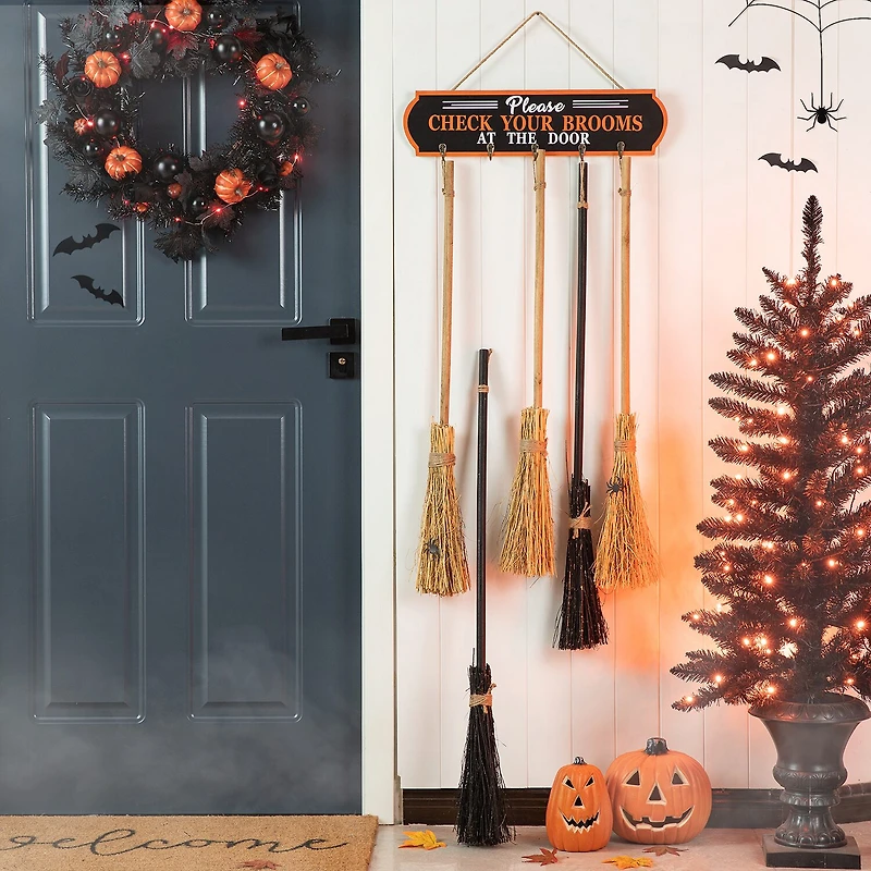 Glitzhome "42"" Wooden Brooms Parking Decor" Halloween Porch Sign