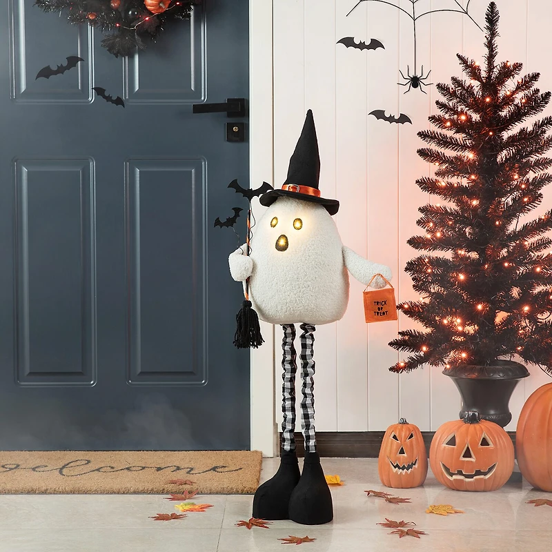 Glitzhome "38"" Lighted Fabric Ghost Porch Decor" Halloween Porch Sign