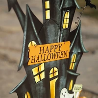 Glitzhome "32"" Metal Haunted House Yard Stake" Halloween Yard Art