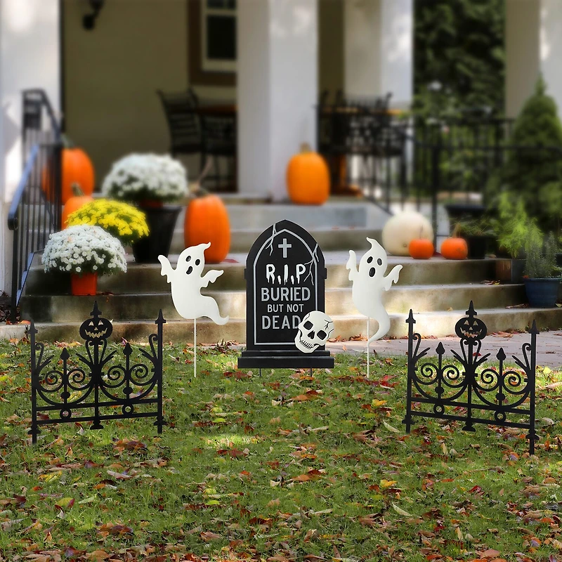 Glitzhome "24"" Metal Graveyard Set Yard Stake" Halloween Yard Art