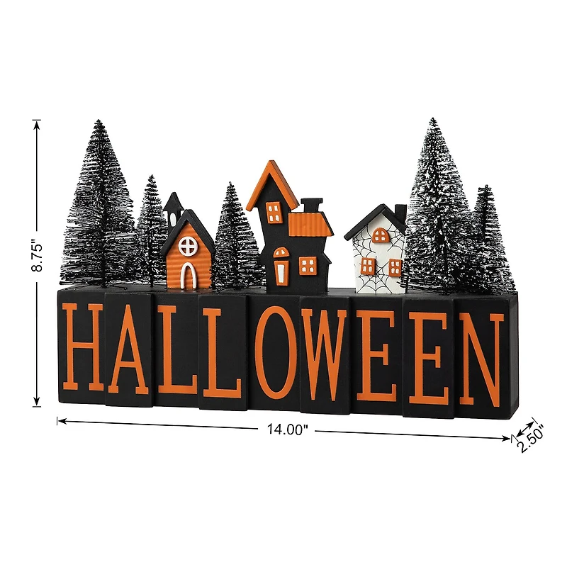 Glitzhome 14"Wooden Haunted House Table Sign Halloween Tabletop Decor