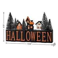 Glitzhome 14"Wooden Haunted House Table Sign Halloween Tabletop Decor