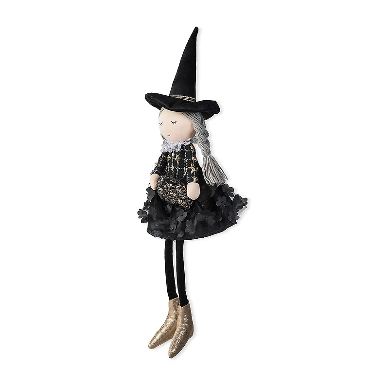 Glitzhome 29" Fabric Dressed Witch Sitter Table Décor Halloween Tabletop Decor