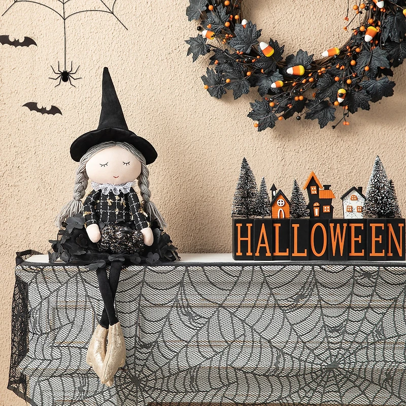 Glitzhome 29" Fabric Dressed Witch Sitter Table Décor Halloween Tabletop Decor