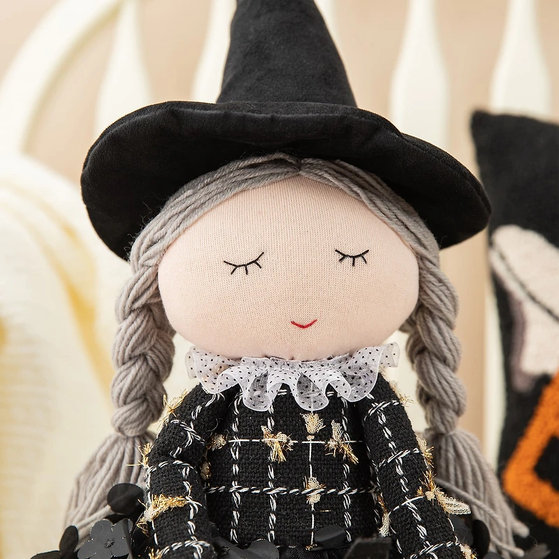 Glitzhome 29" Fabric Dressed Witch Sitter Table Décor Halloween Tabletop Decor