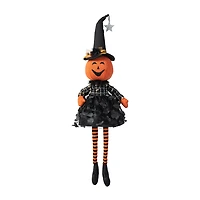 Glitzhome 30" Fabric Dressed Pumpkin Sitter Halloween Tabletop Decor