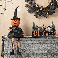 Glitzhome 30" Fabric Dressed Pumpkin Sitter Halloween Tabletop Decor
