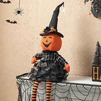 Glitzhome 30" Fabric Dressed Pumpkin Sitter Halloween Tabletop Decor