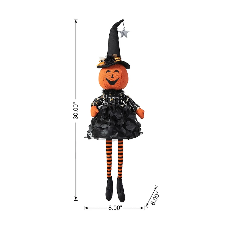 Glitzhome 30" Fabric Dressed Pumpkin Sitter Halloween Tabletop Decor