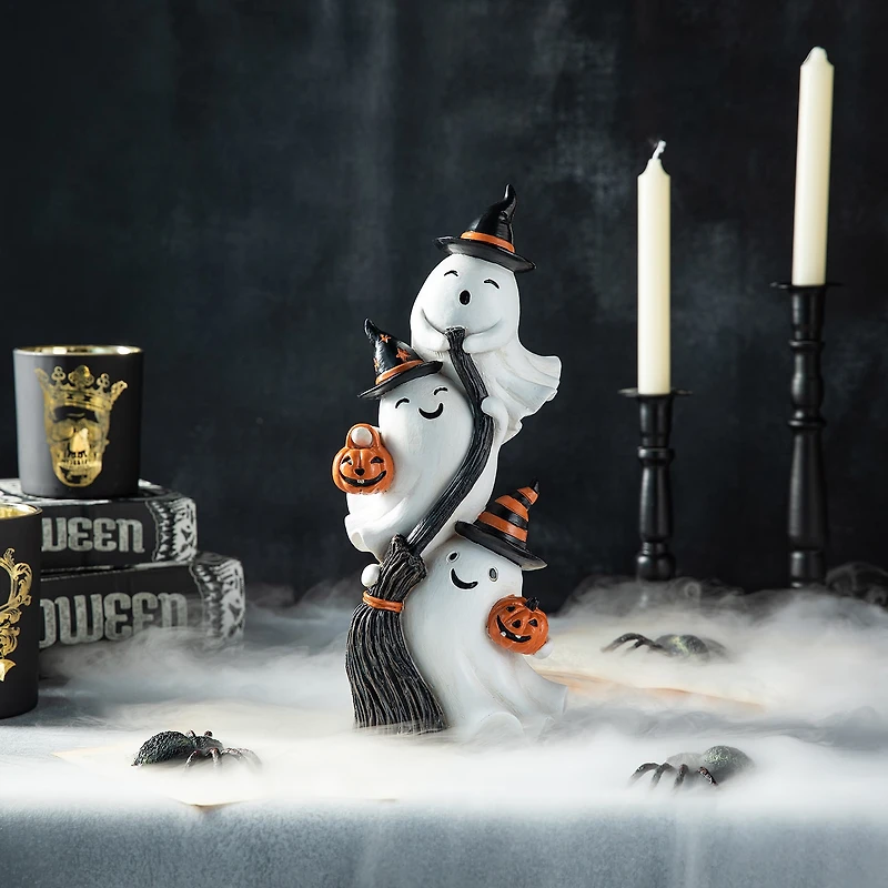 Glitzhome "13""Polyresin Stacked Ghost Table Decor" Halloween Tabletop Decor
